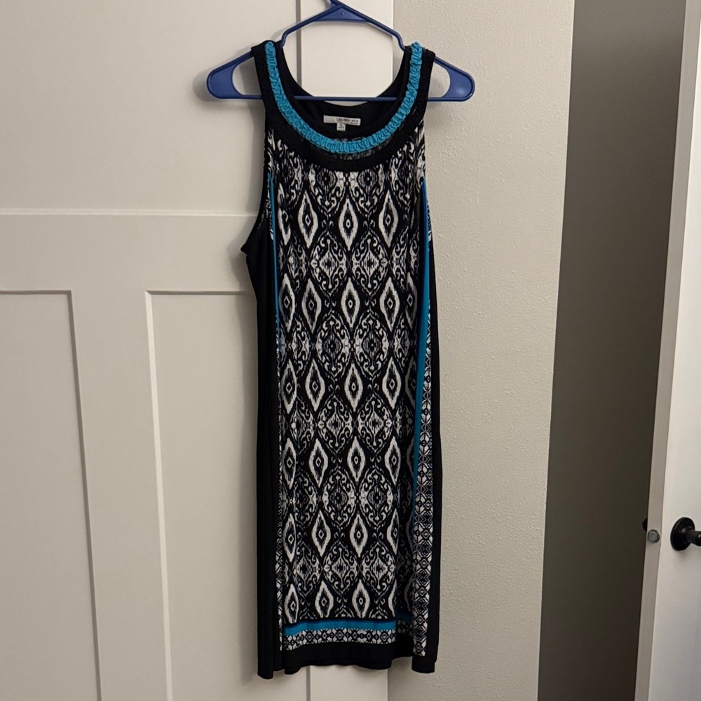 Studio One Black and Blue Geometric Midi Dress